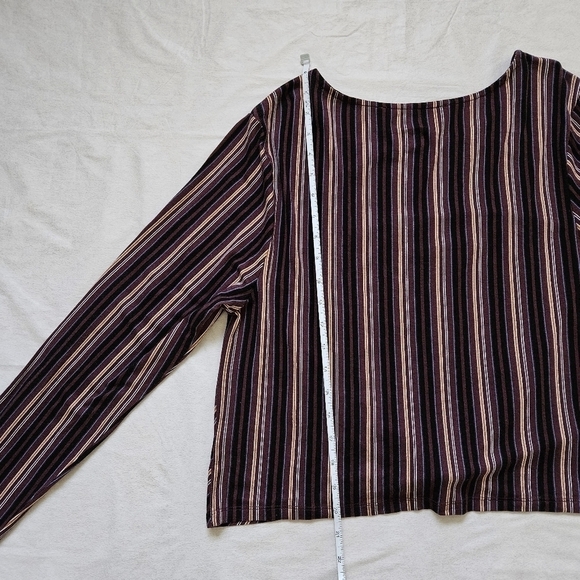 Hiatus Knot Front Top Womens XL Striped LS Cropped Pullover Stretch Office Boho - Picture 6 of 16